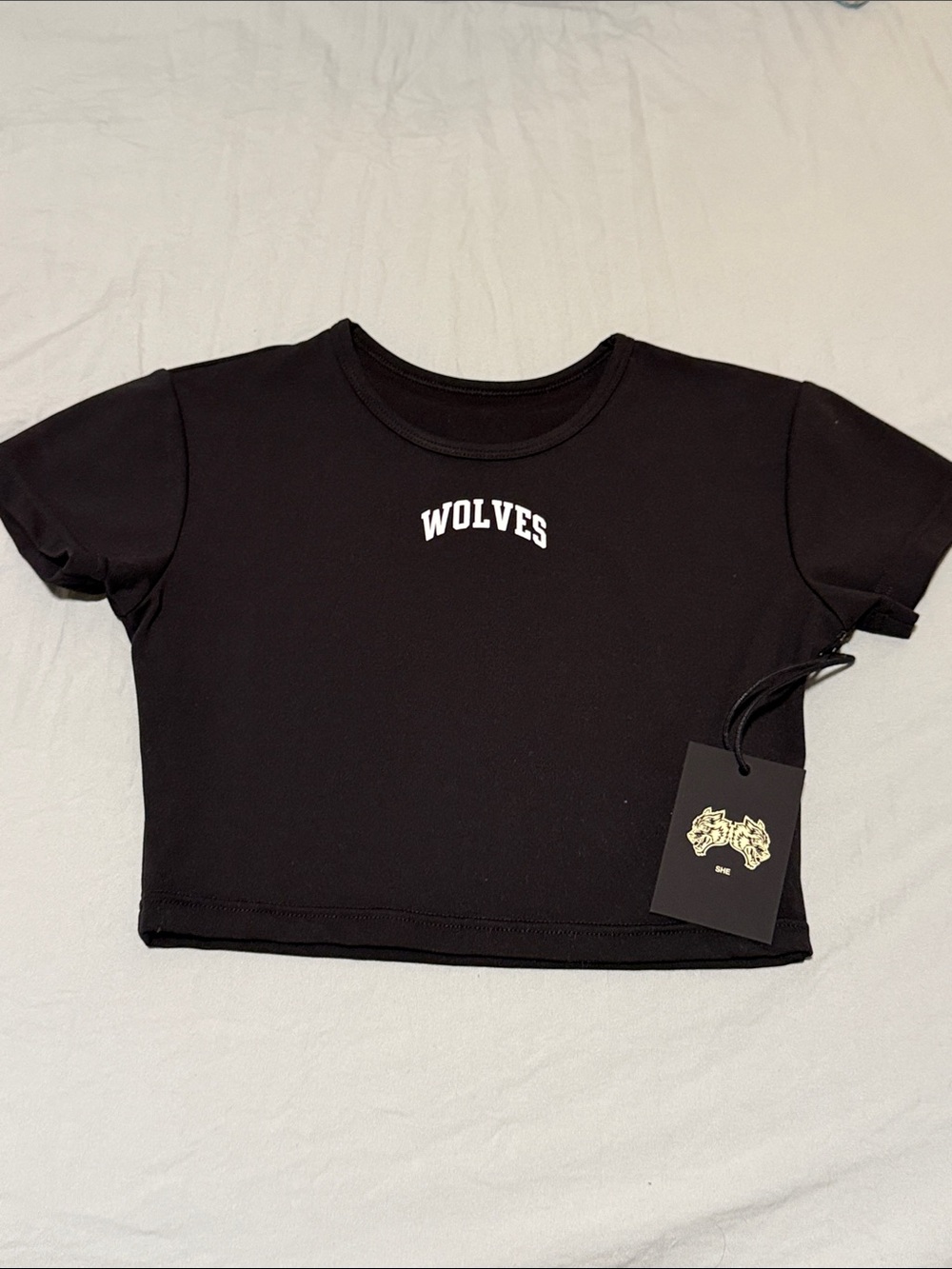 Darc Sport Black Crop Tee with White "WOLVES" Chest Print